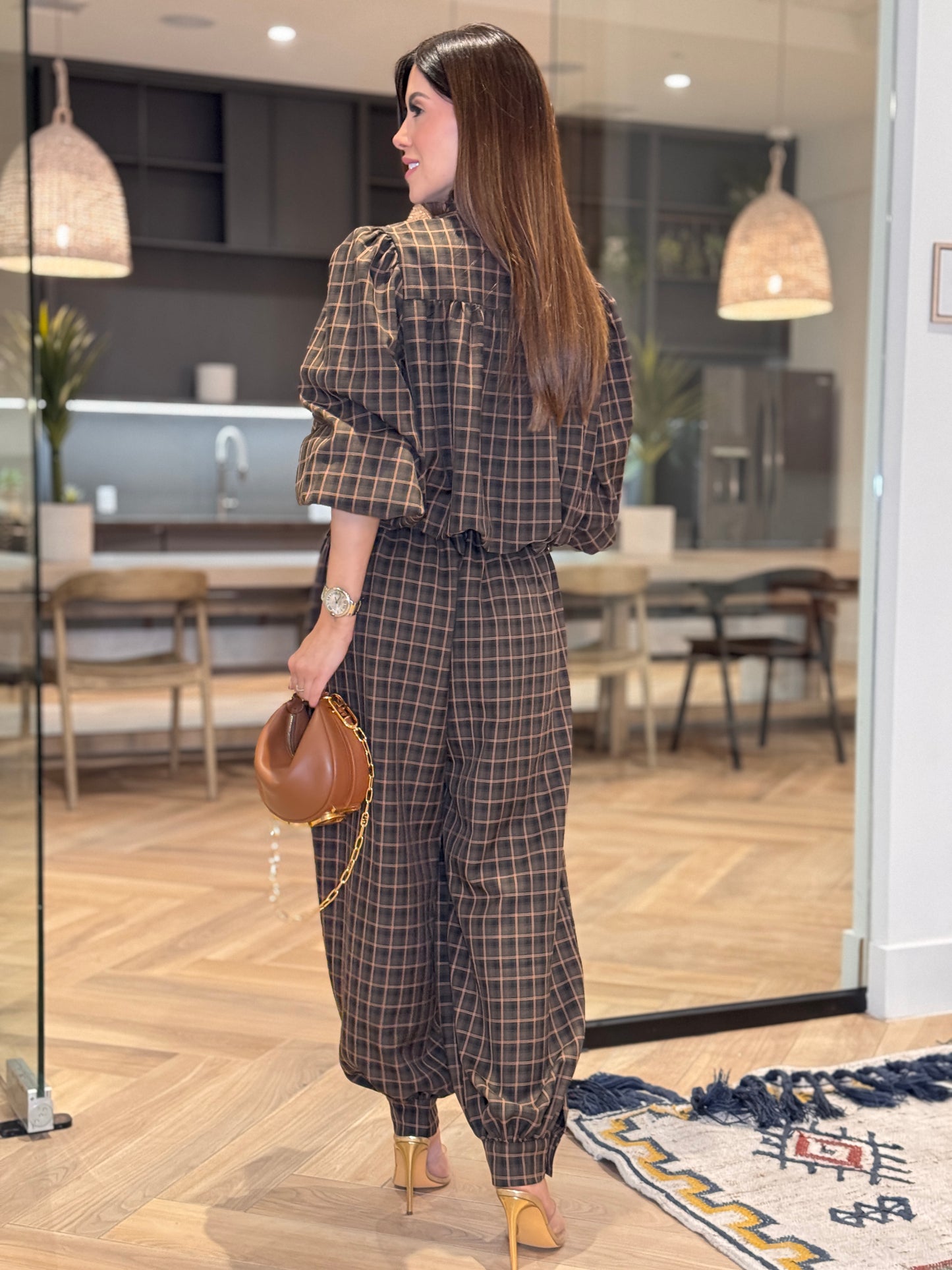 Gaia Brown Plaid Bomber Set