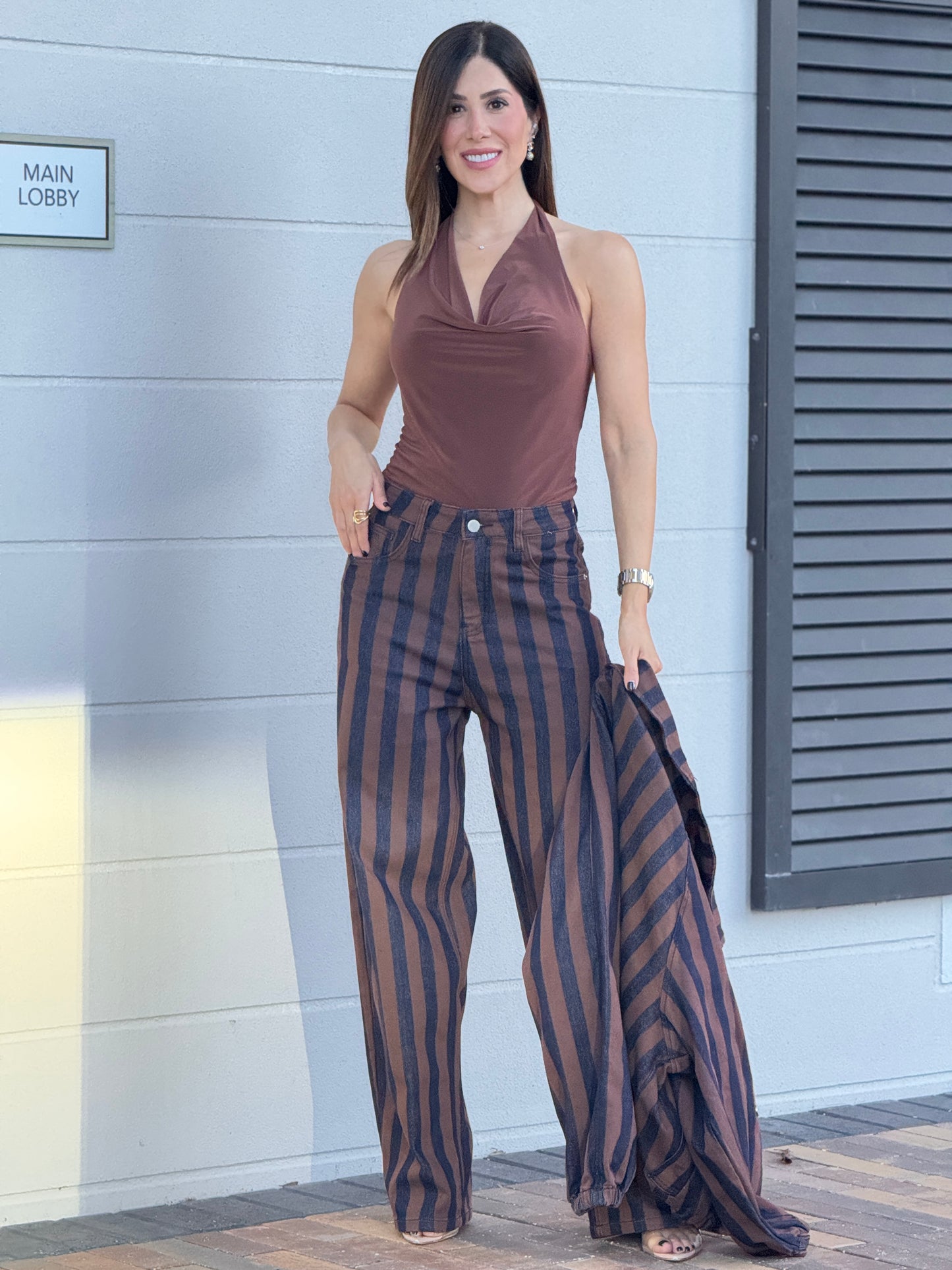 Perky Denim/Brown Lines Bomber Set