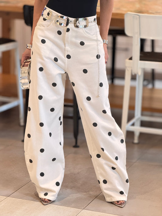 Lumina White Polka Dots Barrel Jeans