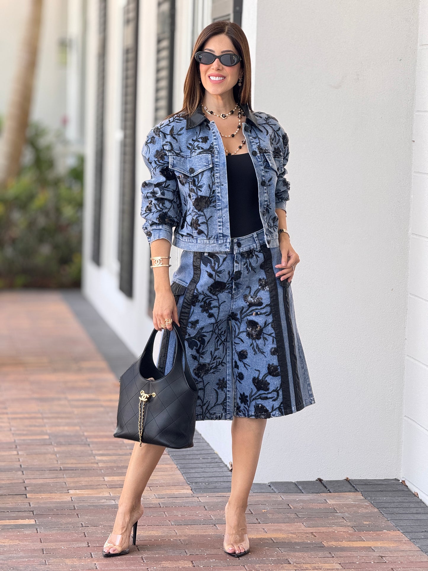 Tennie Denim/Black Sequin Bermuda Set