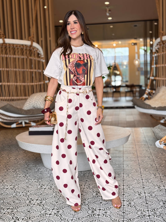 Itoo White/Burgundy Polka Dots Pants