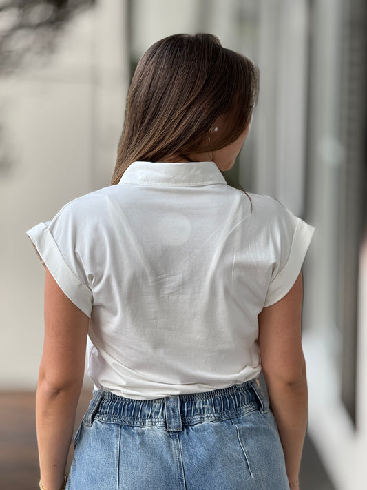 Pastel White Flower Cutout T-Shirt
