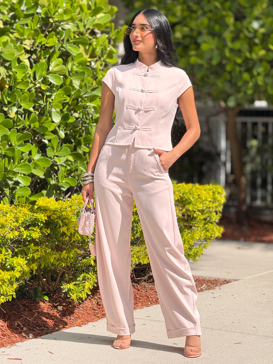 Voguish Pink Satin Chinese Set