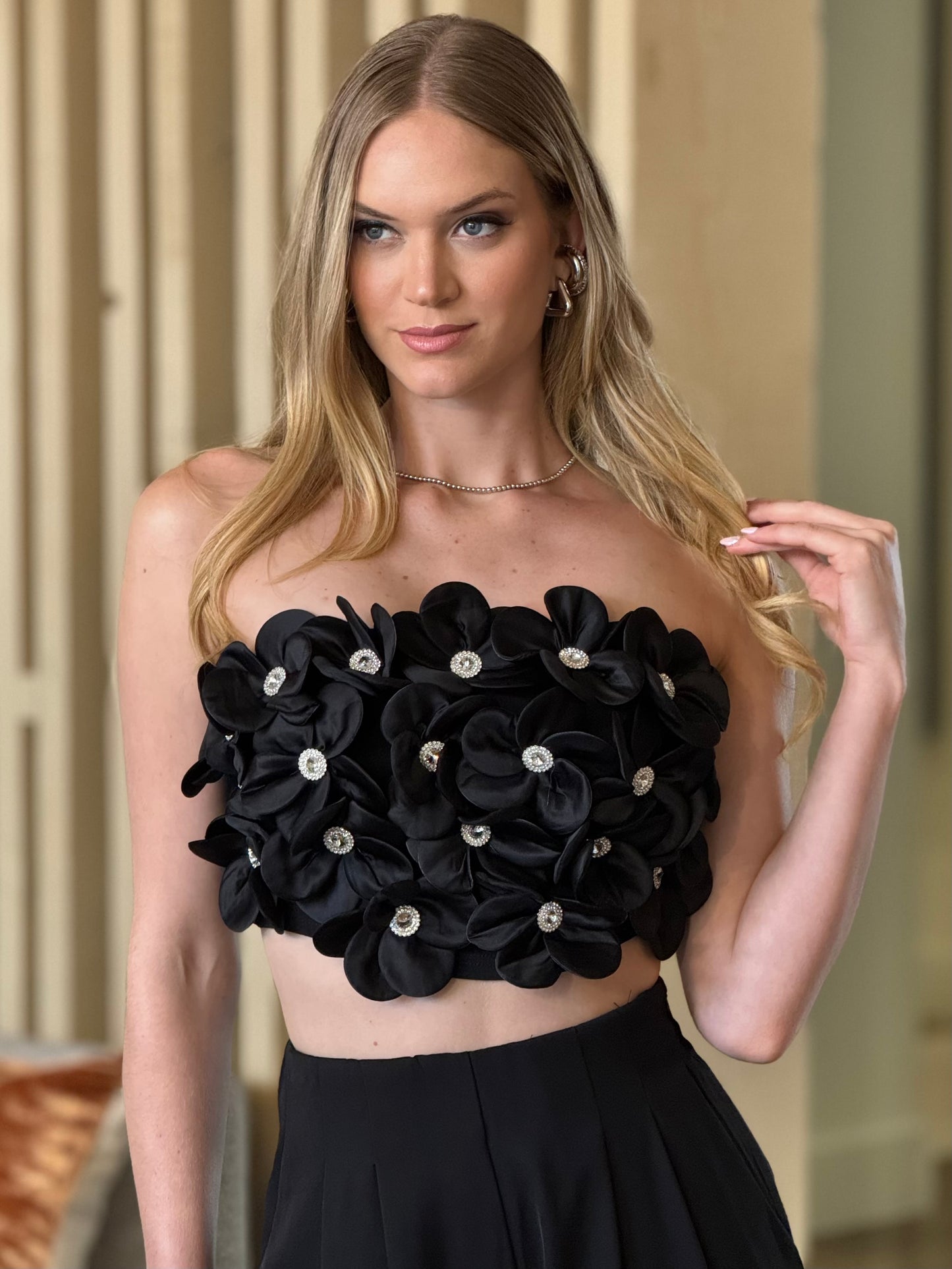 Florence Black 3D Flowers Top