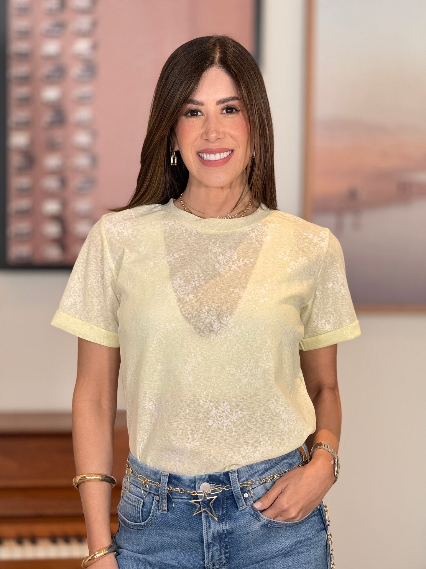 Filipa Yellow Sheer T-Shirt