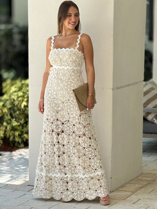 Luxxie White/Beige Torchon Dress