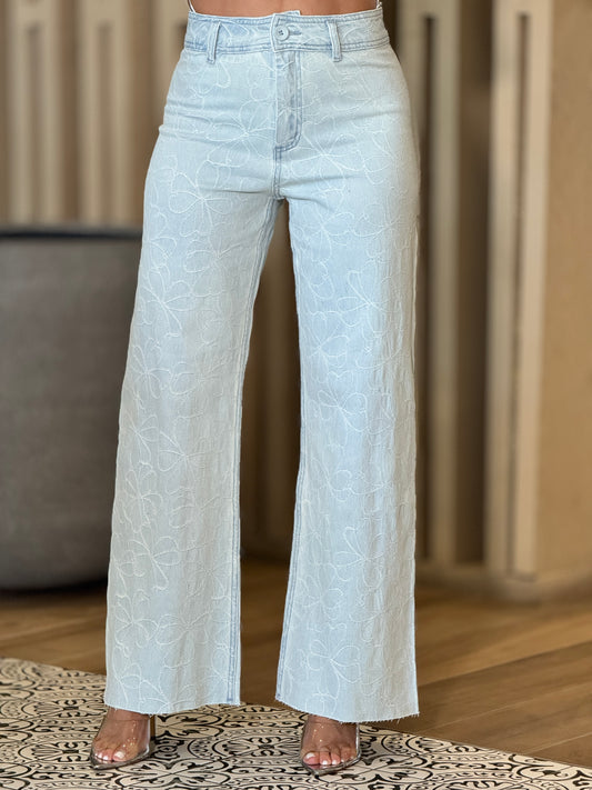 Clovers Print Light Wash Jeans