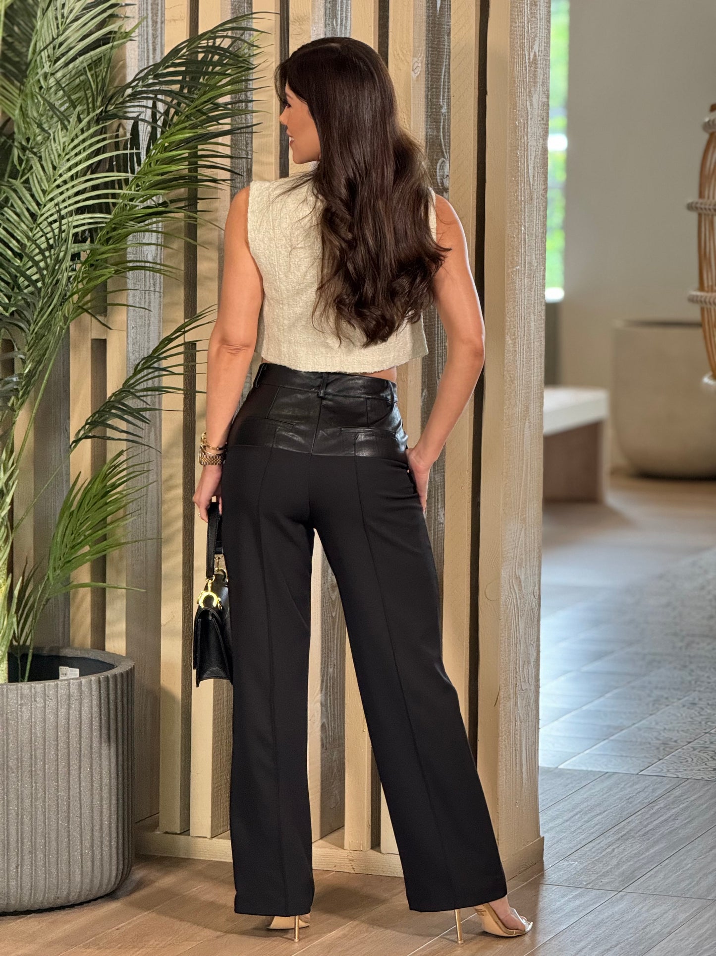 Angelica Black Leather Waistband Pants