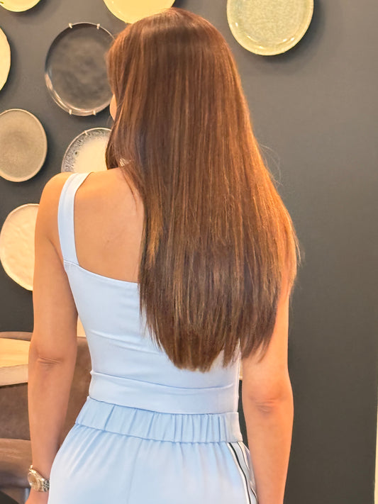 Italy Blue Square Bodysuit Top