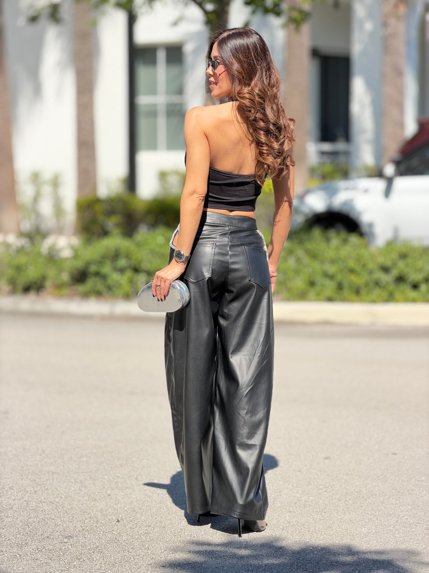 Any Black V-Neck Rhinestone Mesh Top