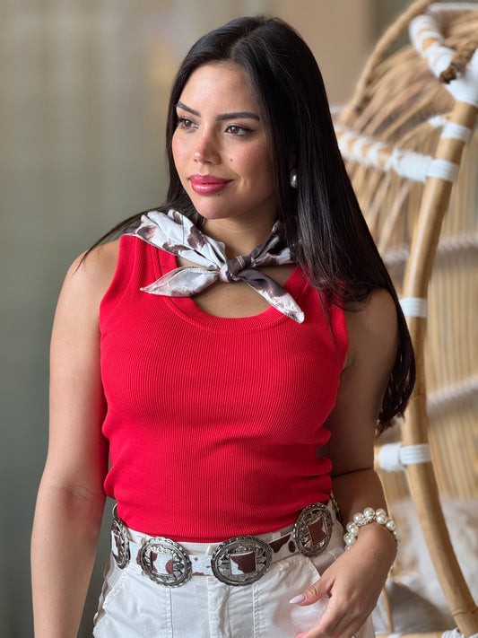 The cow Red Scarf Top