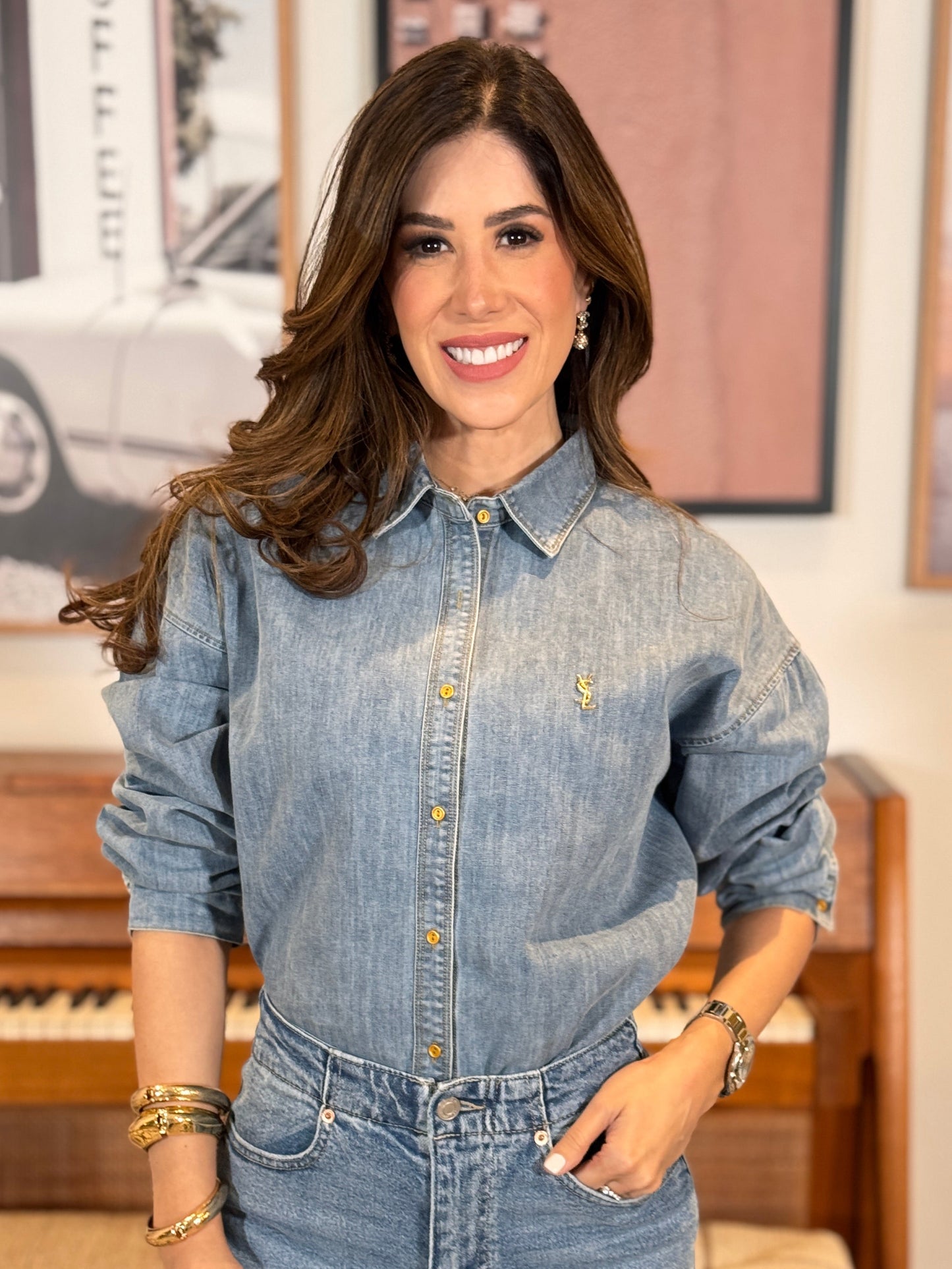 Yvie Denim Logo Shirt Top