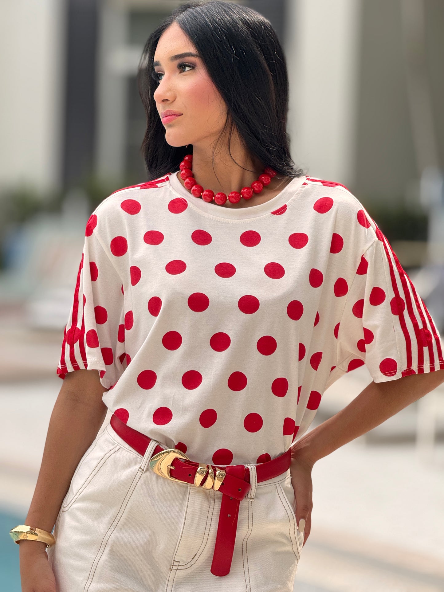 Addie White/Red Polka Dots T-Shirt