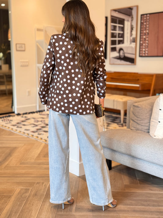 Italy Brown/Blue Dots Crossed Blazer Top