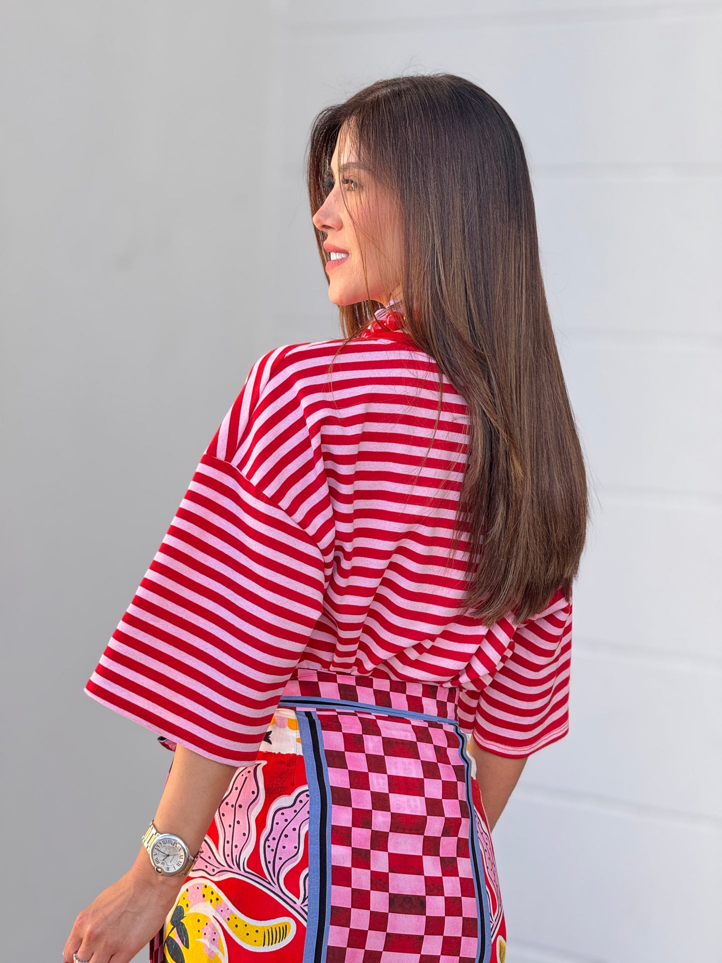 Italy Red/Pink Lines Oversized T-shirt