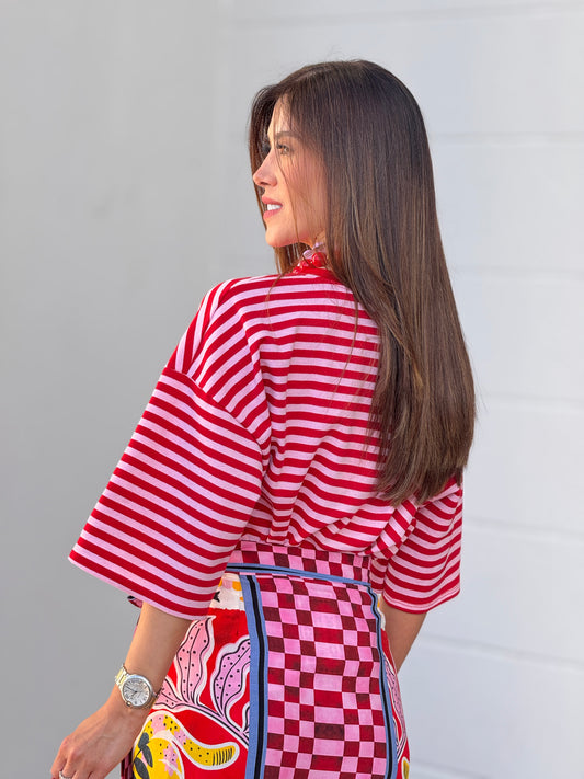 Italy Red/Pink Lines Oversized T-shirt