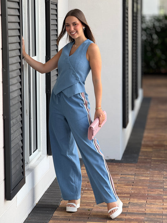 Ovianca Denim/Pink Lines Vest Set