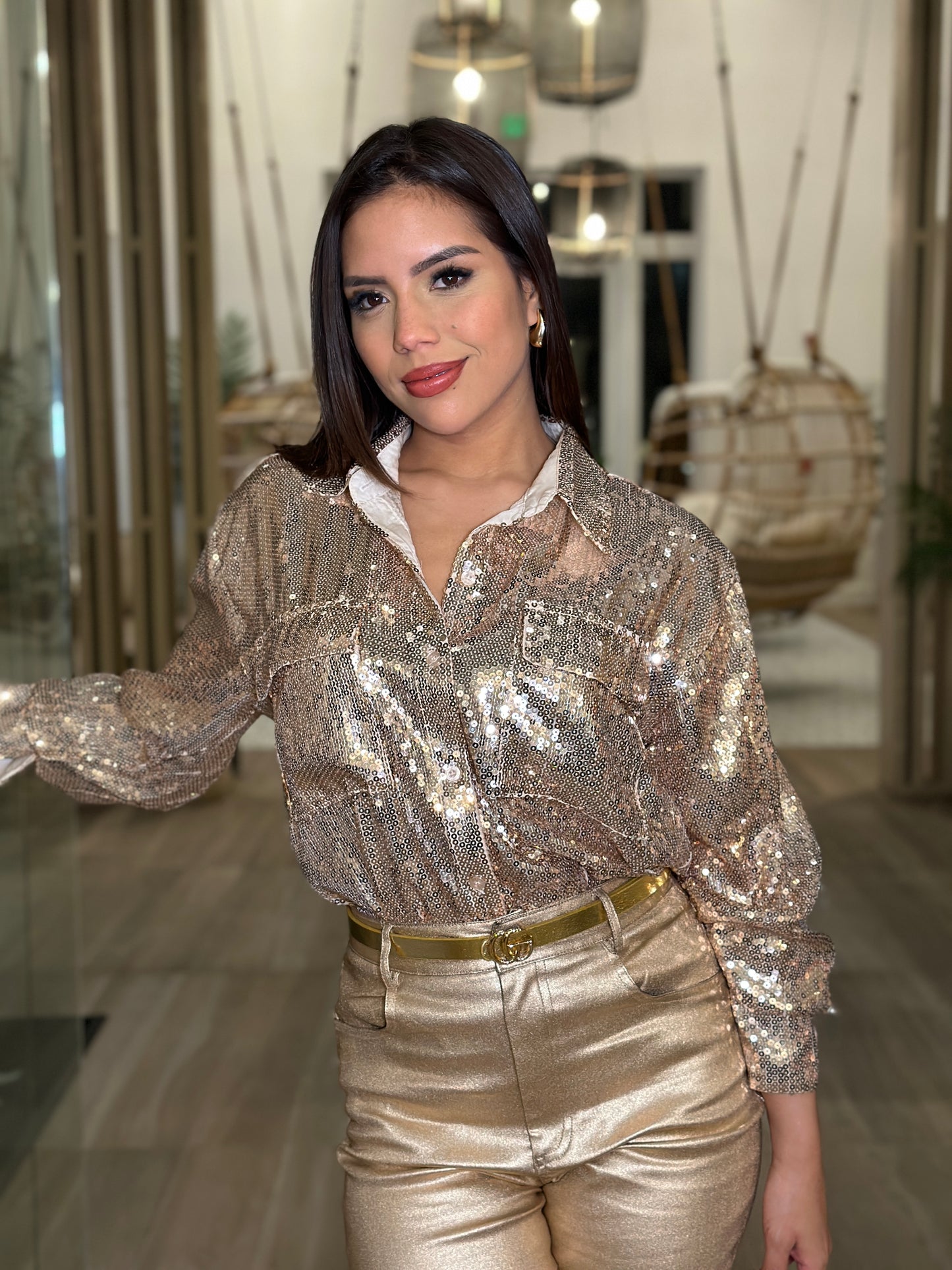 Alexandria Gold Sequin Shirt