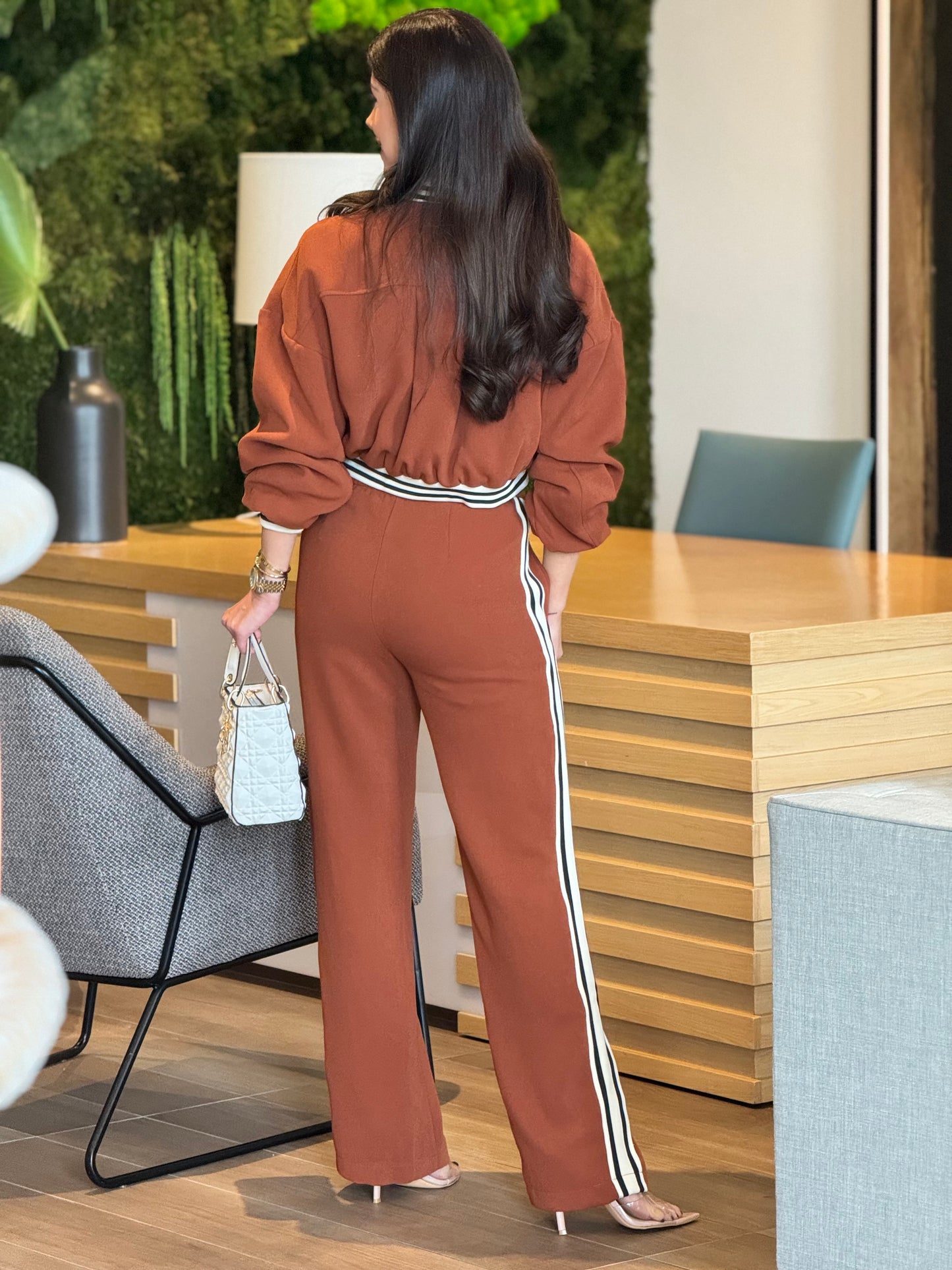 Angelica Burnt Orange Lines Jacket Set