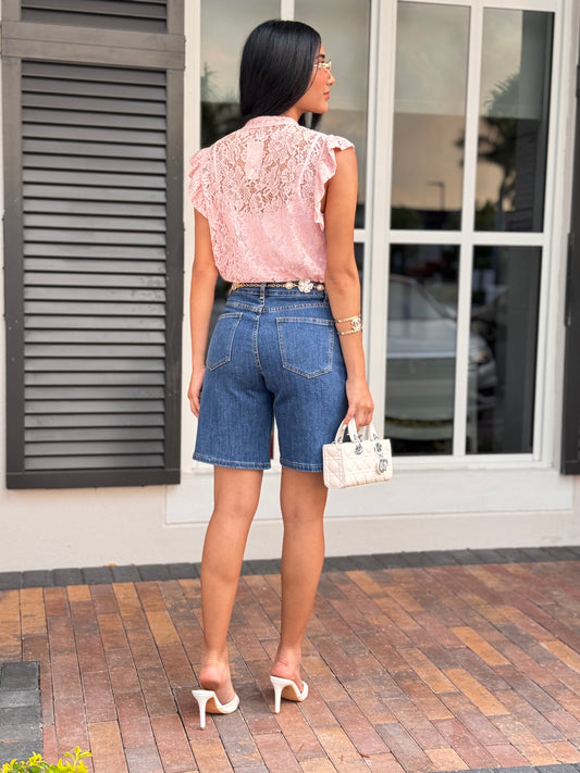 Liz Dark Denim Pearls Shorts