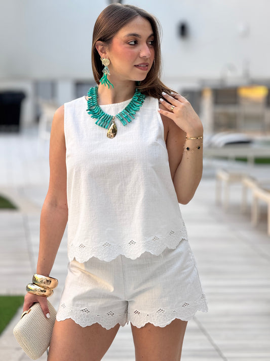 Amable White Torchon Short Set