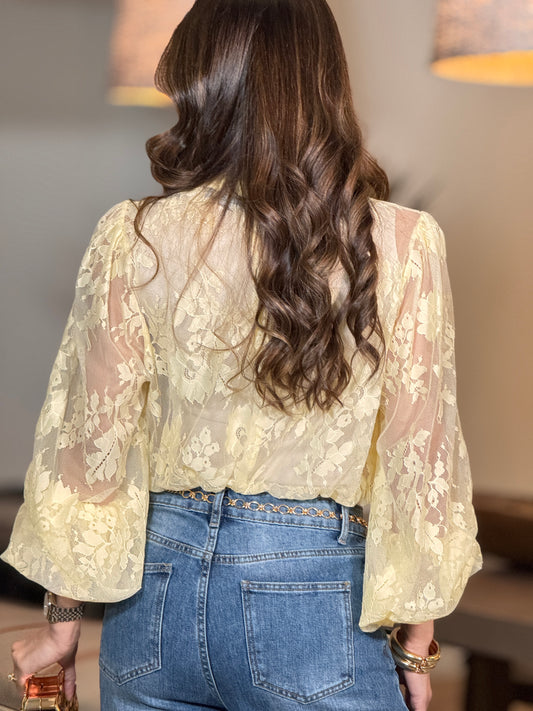 Tonia Yellow Lace Cropped Top