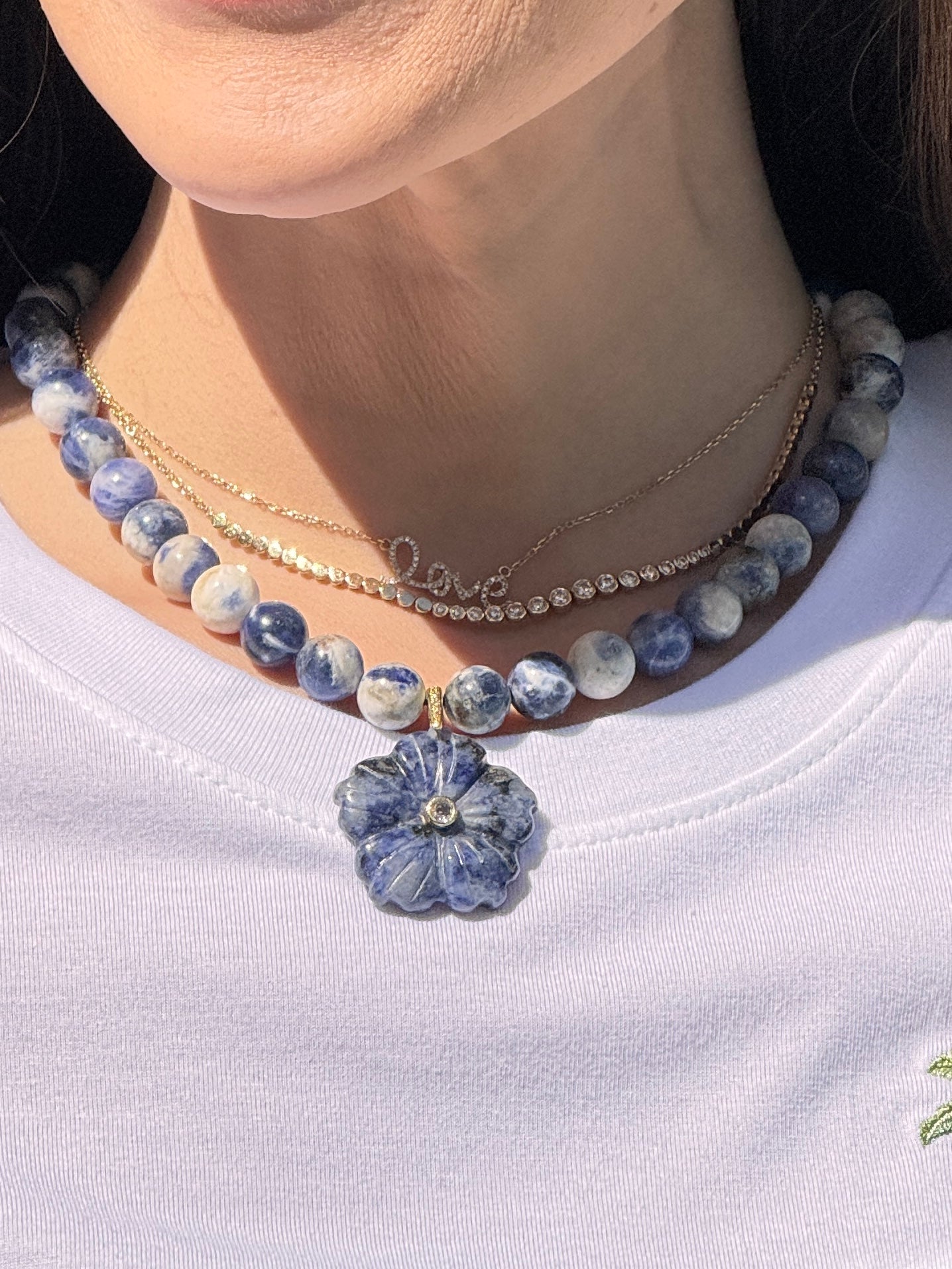 Flower Navy Natural Stone Necklace