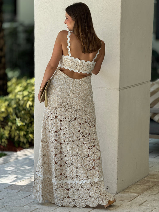 Luxxie White/Beige Torchon Dress