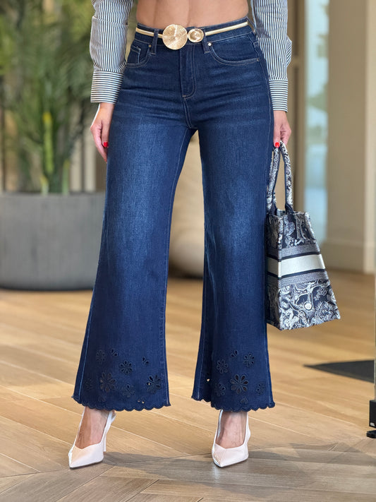 Risen Dark Denim Embroidery Jeans