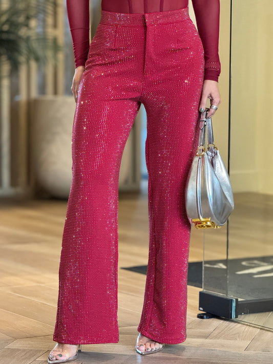 Kiwi Red Rhinestone Stretchy Pants
