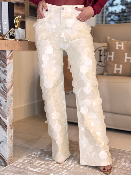 Mermaid Ivory Big Sequin Jeans