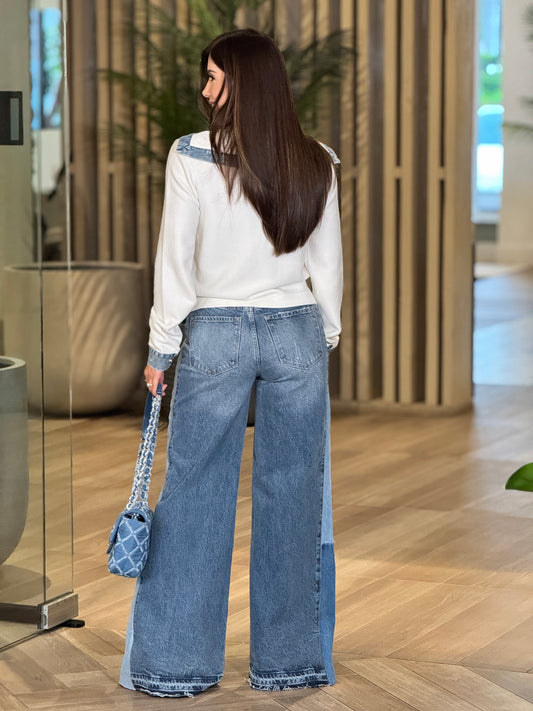 Rivera White Denim Collar Cárdigan Top