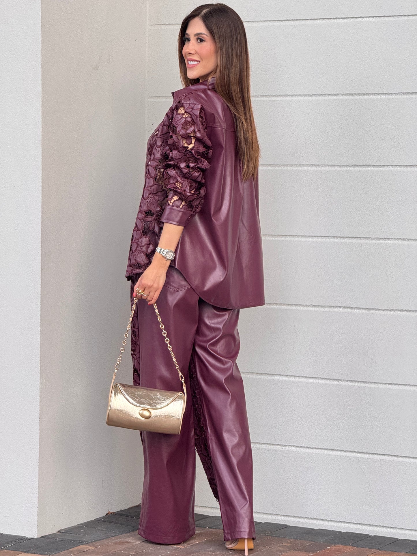 Perky Burgundy Cutout Torchon Leather Set