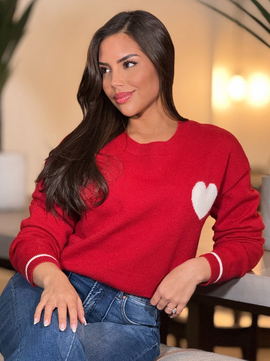 Voguish Red Heart Sweater Top
