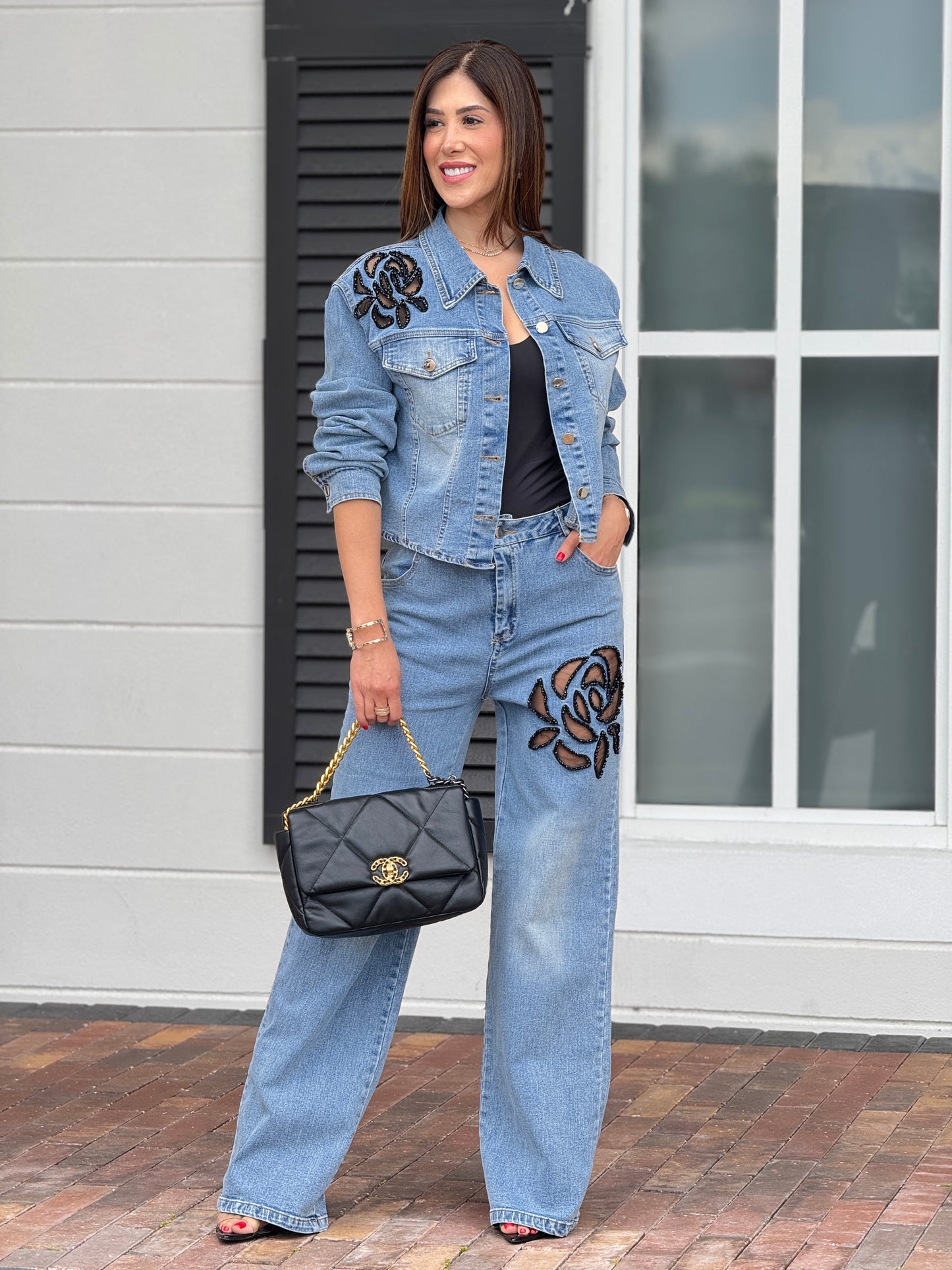 More Denim/Black Rose Patch Set