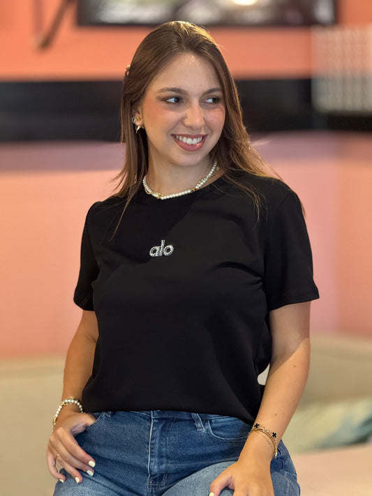 Lalo Black Rhinestone Logo T-Shirt