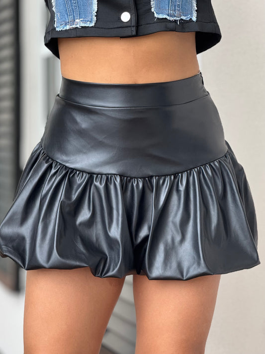 Daisy Black Leather Bubble Skirt