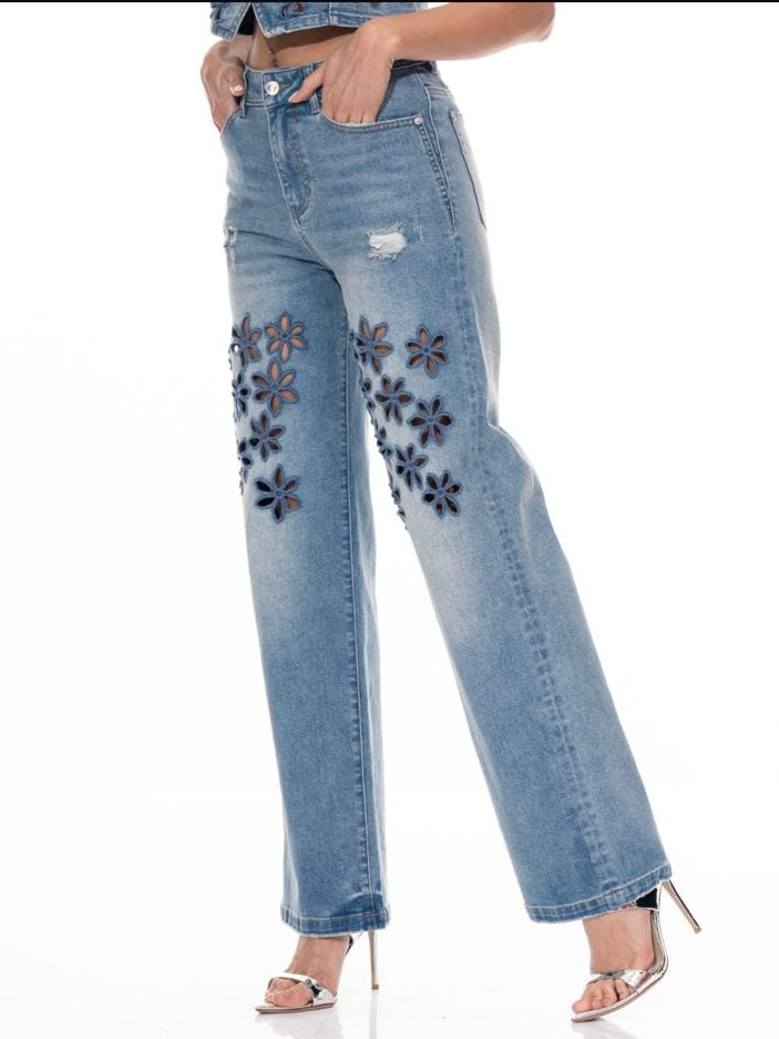 Gaia Flower Cutouts Denim Set