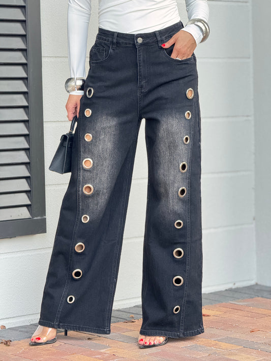 Dreamy Black Rings Barrel Jeans