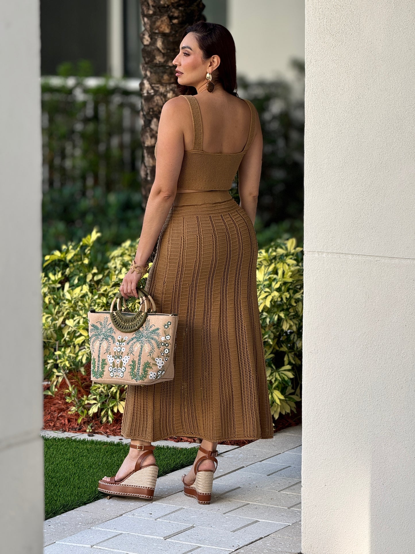 Almond Brown Knitted Skirt Set