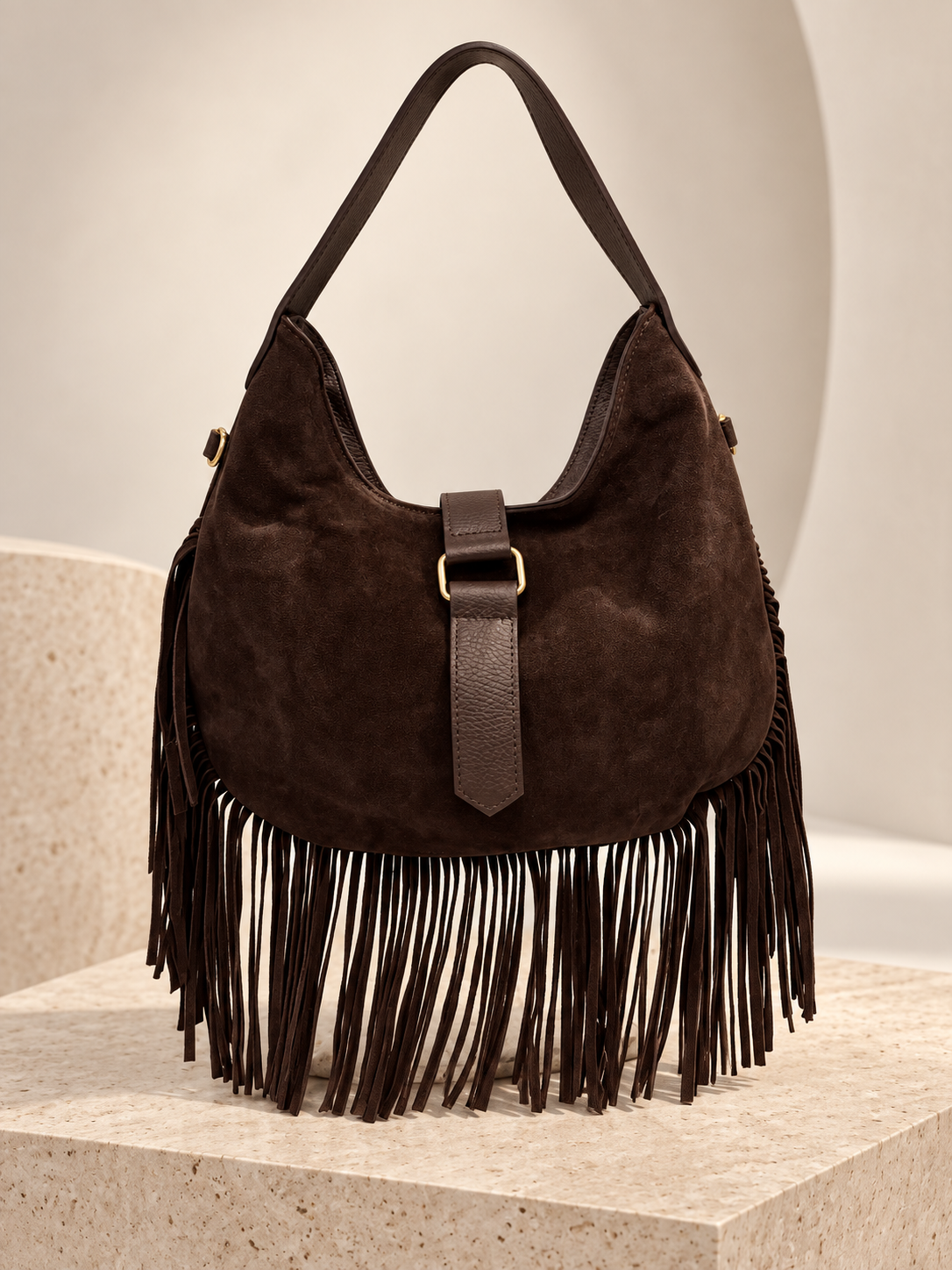 Italy Deep Brown Suede Fringe Bag