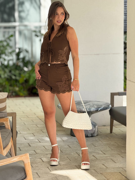 Elena Brown Torchon Vest+Short Set
