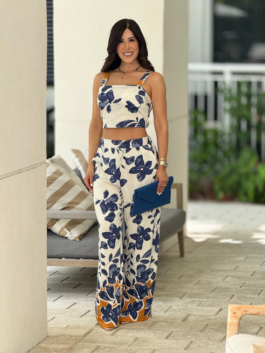 Pia Blue Leaves Print Set