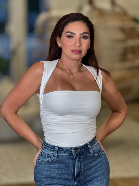 Lizzie White Square Neck Top