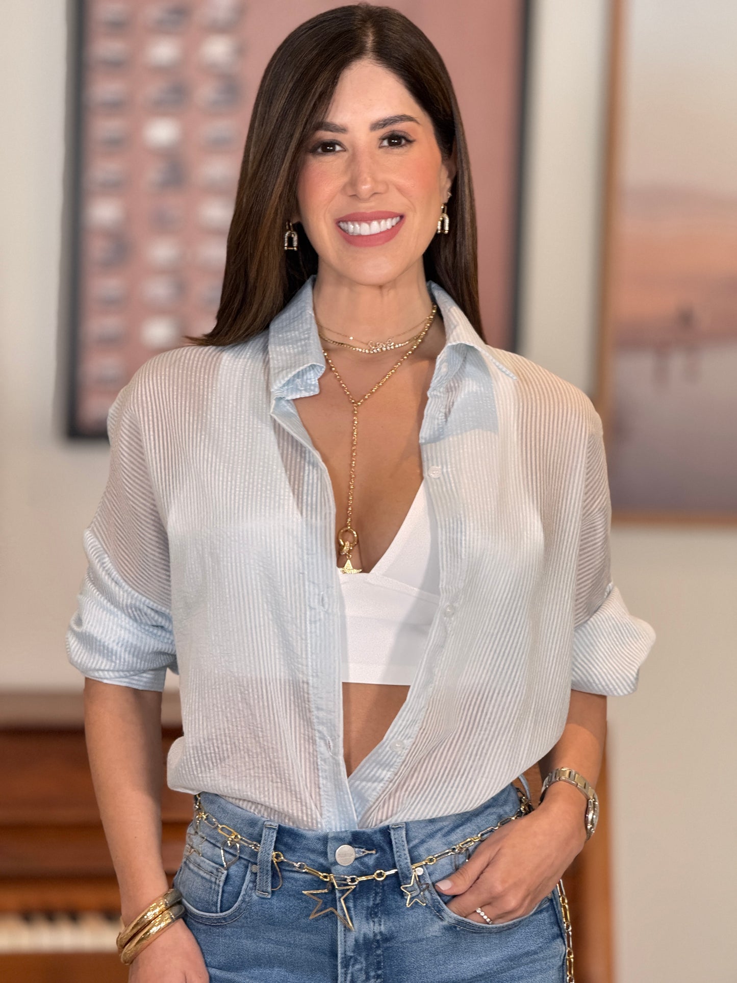 Filipa Baby Blue Lines Shirt Top