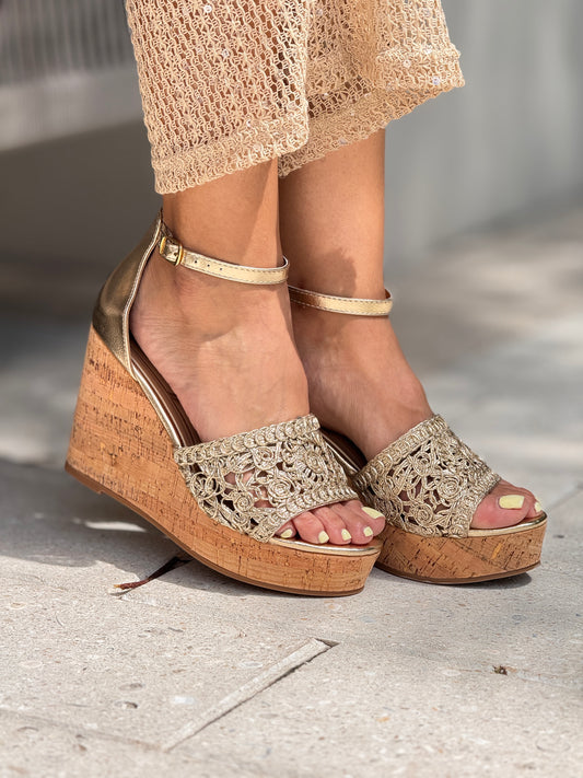 Lilo Gold Torchon Platform Shoes
