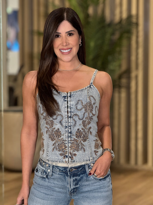 Cowboy Denim Sequin Top