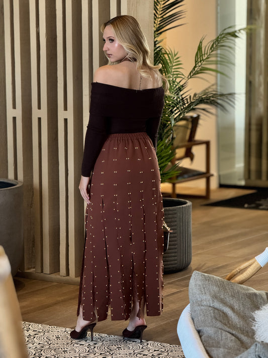 Cleo Brown/Gold Remaches Skirt