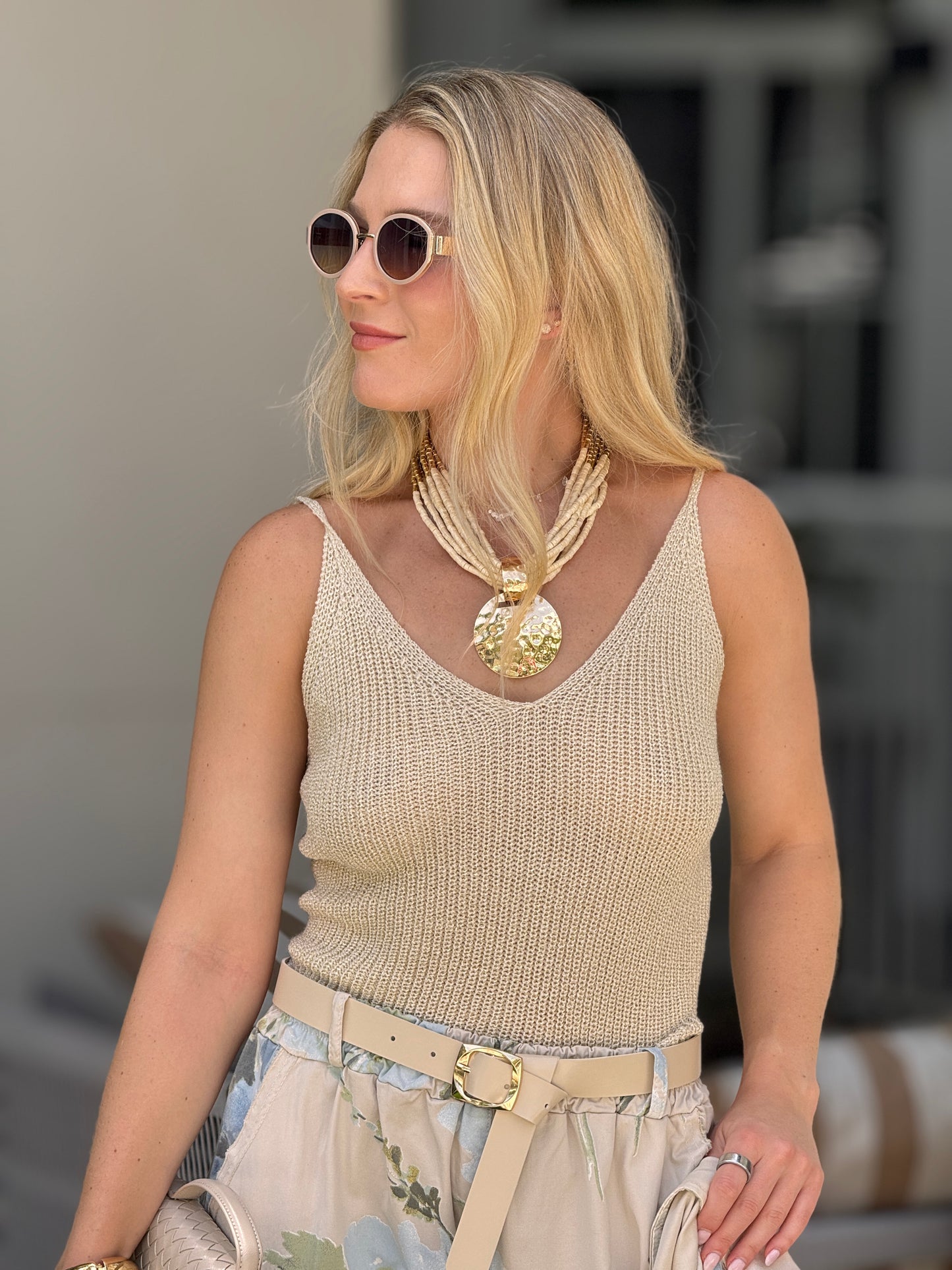Italy Beige Knit Basic Top