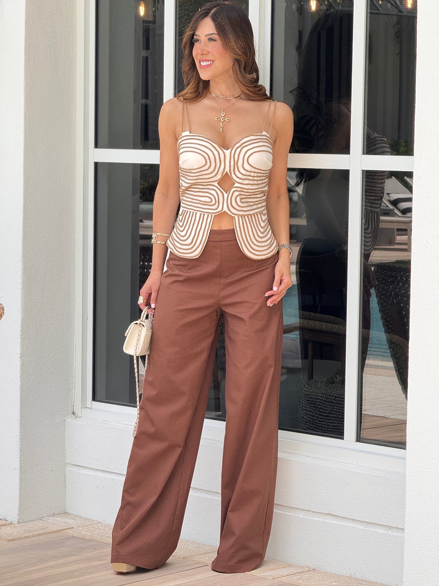 Bree Brown/White Peplum Embroidery Set